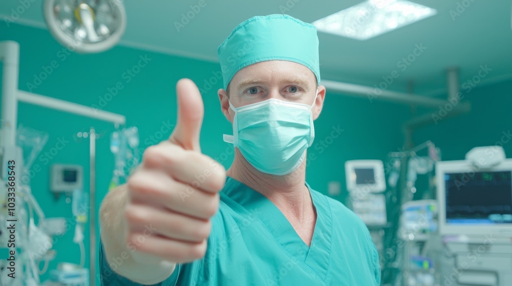 Dedicated Healthcare Provider Giving Thumbs Up in Clinic Surrounded by Medical Charts and Equipment - Ultra-Detailed Image of Medical Professional's Approval Gesture Dedicated Healthcare Provider Giving Thumbs Up in Clinic Surrounded by Medical Charts and Equipment - Ultra-Detailed Image of Medical Professional's Approval Gesture