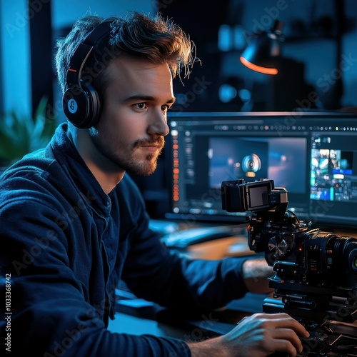 Content creator with video equipment