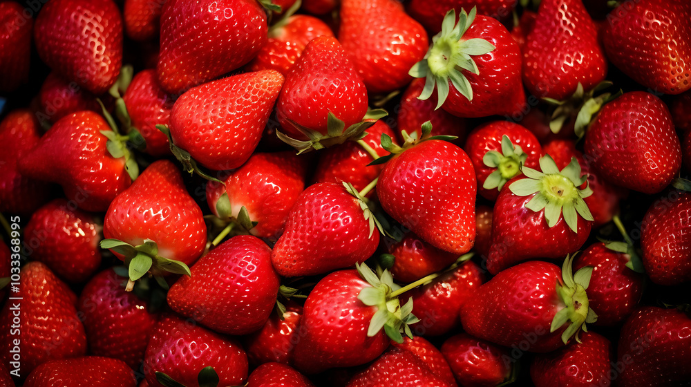 Fresh, vibrant strawberries piled together create delightful scene