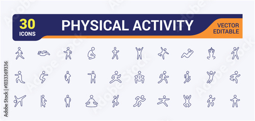 Physical exercise line icons related to workout, wellness, wellbeing, health, Activity, Sauna. Outline icon collection. Editable stroke. Vector illustration
