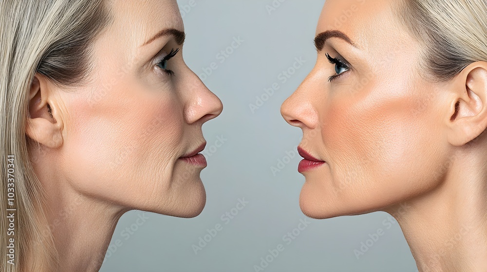 Aesthetic changes in jawline and cheek volume before and after a facelift, highlighting smoother, firmer contours and enhanced facial definition post-surgery Aesthetic changes in jawline and cheek volume before and after a facelift, highlighting smoother, firmer contours and enhanced facial definition post-surgery