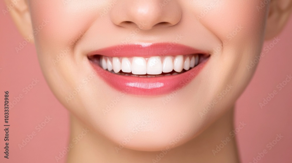 Close-up of a woman's smile with white teeth. Close-up of a woman's smile with white teeth.