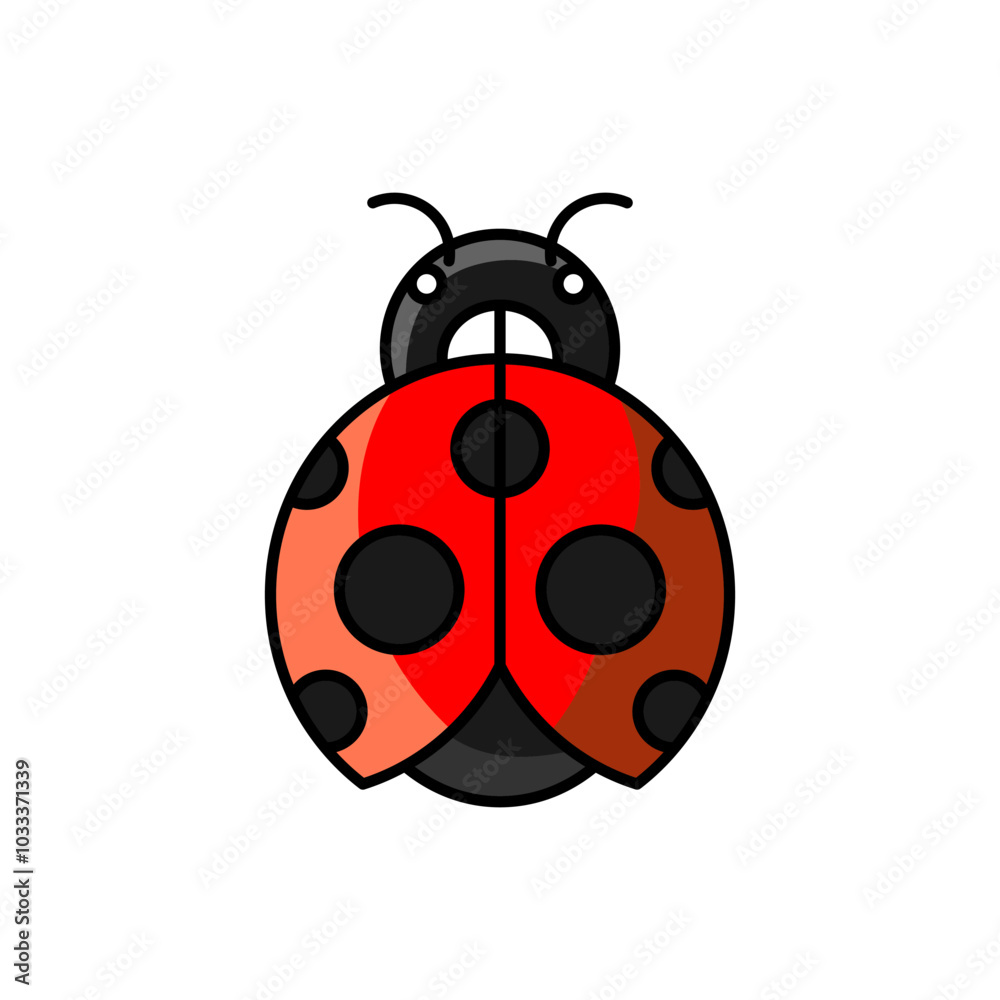 Vibrant Red Ladybug Icon, Cheerful Insect Illustration with Black Spots and Garden Theme Vibrant Red Ladybug Icon, Cheerful Insect Illustration with Black Spots and Garden Theme