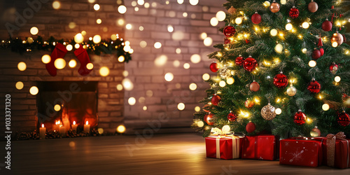A tall Christmas tree adorn...