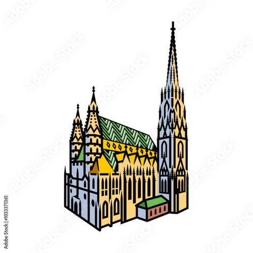 St. Stephen's Cathedral Icon, Iconic Gothic Landmark of Vienna Austria in Colorful Detail
