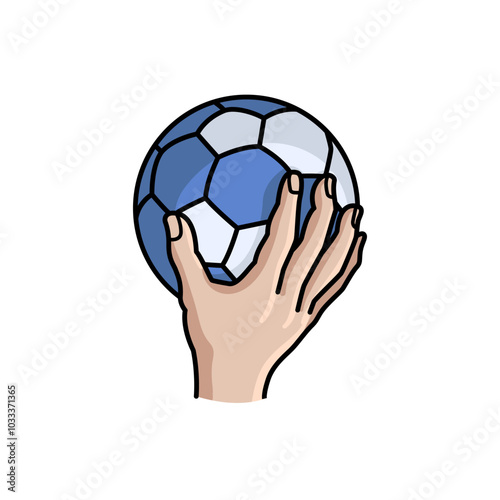 Colorful Hand Holding a Handball Icon, Dynamic Sports Illustration in Playful Style
