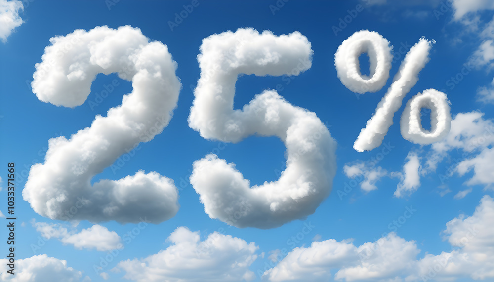  25% off Discount designed with cloud shapes in a bright blue sky for promotional banners, discounts, sales events, and advertisement designs