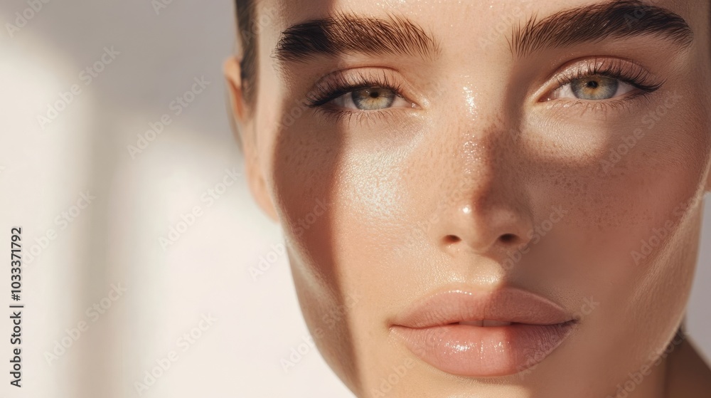 Woman with Freckles in Sunlight. Woman with Freckles in Sunlight.