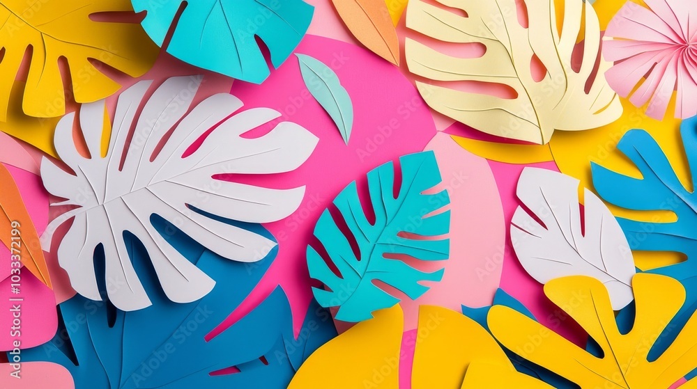 Colorful Paper Tropical Leaves Background. Colorful Paper Tropical Leaves Background.