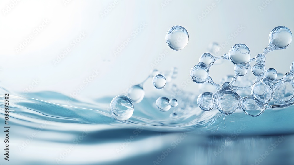 Water Droplets Forming a Molecular Structure in a Blue Liquid Water Droplets Forming a Molecular Structure in a Blue Liquid