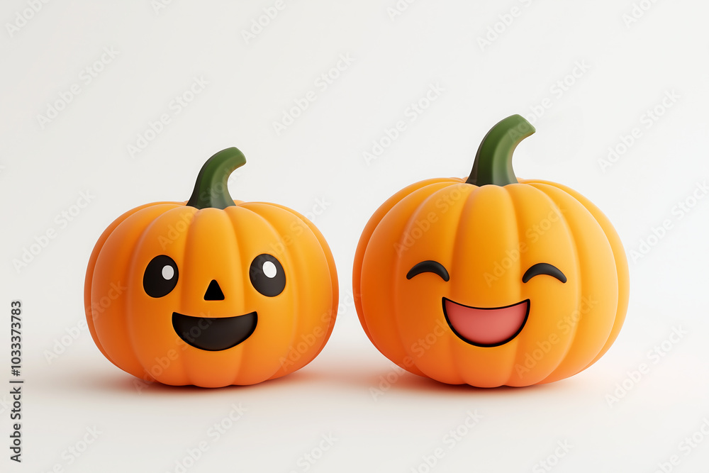 Obraz premium Cute smiling and laughing cartoon pumpkins on white background