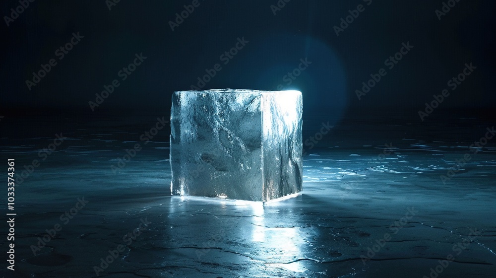 ice cube in soft illumination creating a cold, futuristic atmosphere ice cube in soft illumination creating a cold, futuristic atmosphere