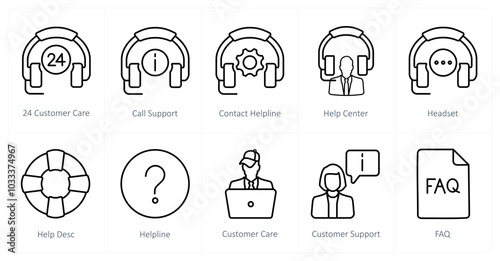 A set of 10 Customer Support icons as 24 customer care, call support, contact helpline