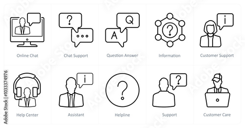 A set of 10 Customer Support icons as online chat, chat support, question answer