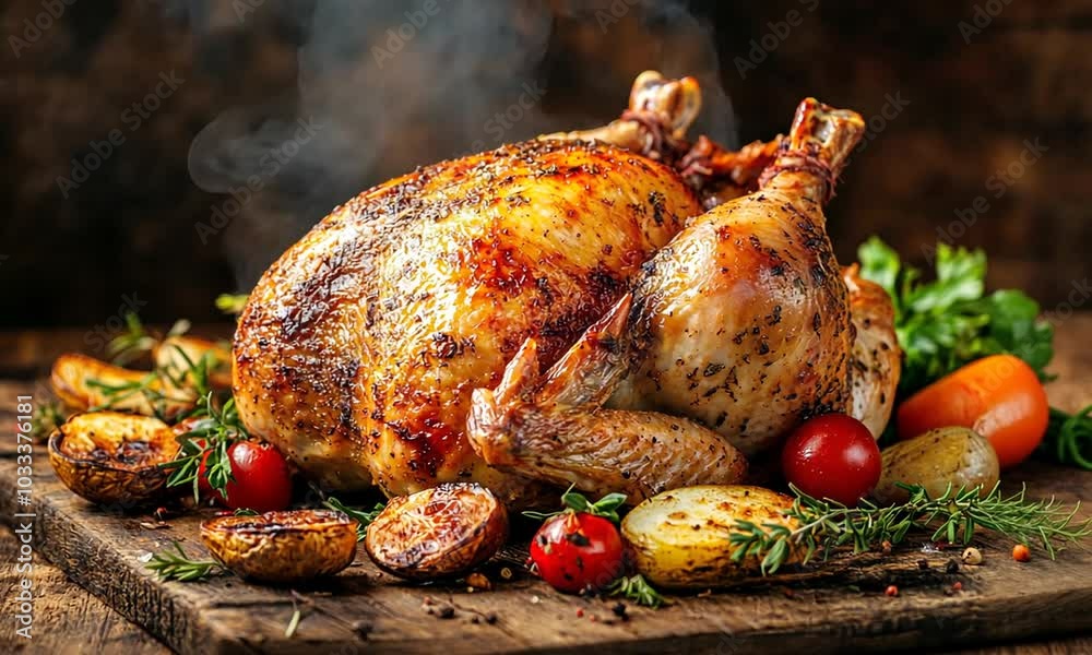 custom made wallpaper toronto digitalA beautifully roasted chicken with herbs and vegetables, exuding a savory aroma.