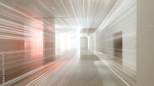 White Strings in a Modern Hallway with a Soft Glow at the End