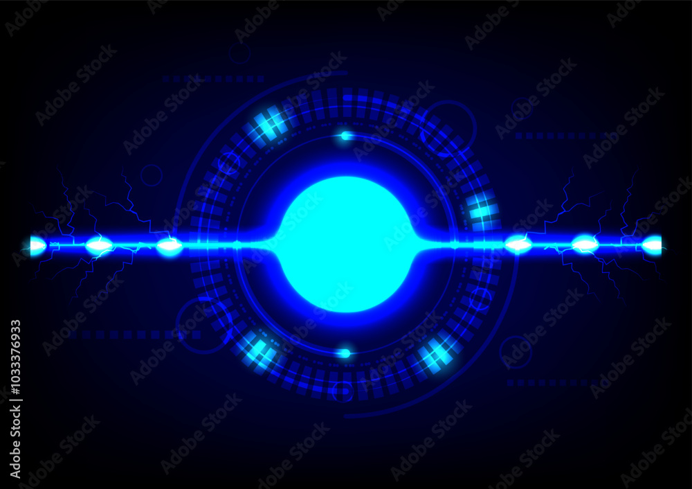 Futuristic tech circle glowing and neon with spark lighting on dark blue abstract technology background. Electric power concept. Futuristic tech circle glowing and neon with spark lighting on dark blue abstract technology background. Electric power concept.