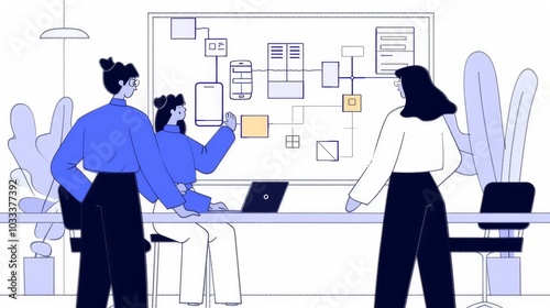 Illustration of Team Collaborating in Modern Office