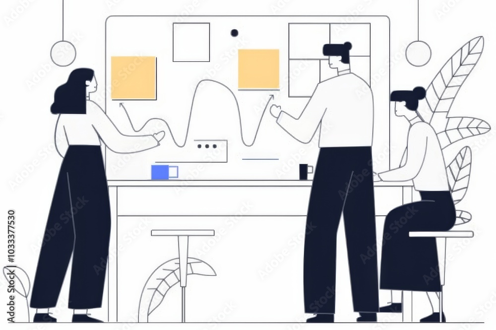 Illustration of Team Collaborating in Modern Office Illustration of Team Collaborating in Modern Office