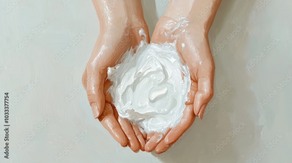 Fototapeta premium Hands Holding White Cream.
