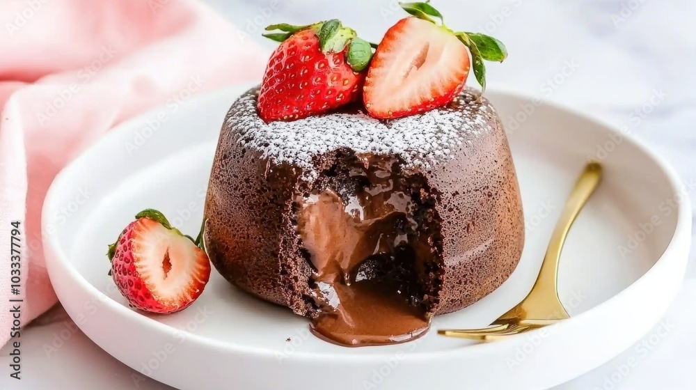 Decadent Chocolate Lava Cake with Strawberries Decadent Chocolate Lava Cake with Strawberries