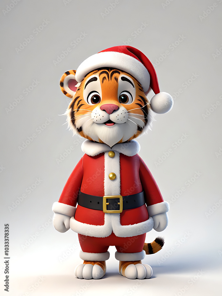 Christmas Tiger Cub in Santa Outfit Generative AI Christmas Tiger Cub in Santa Outfit Generative AI