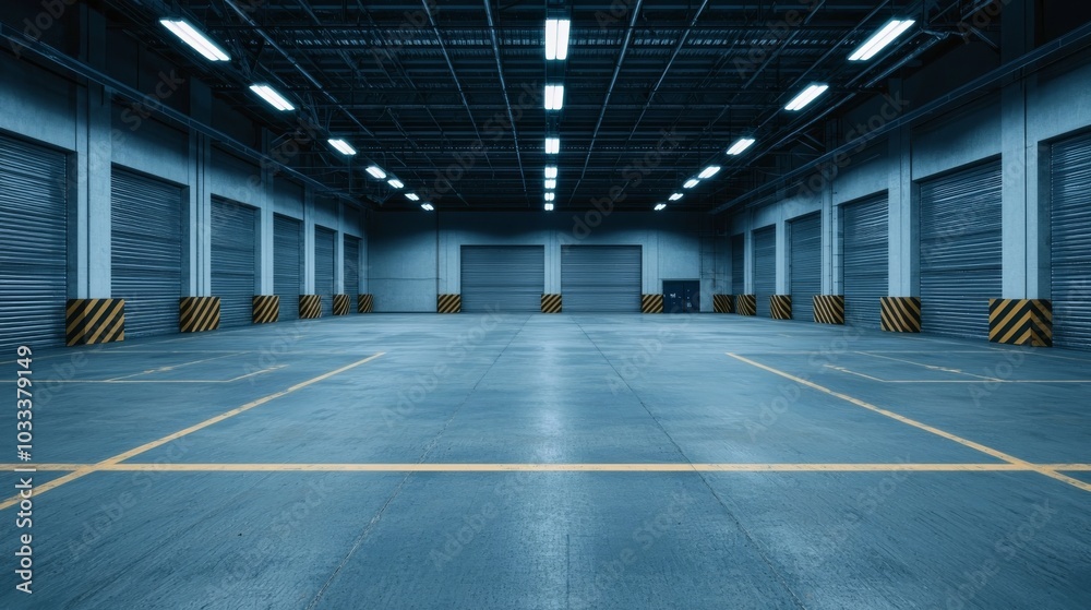 Empty Warehouse Interior with Roll Up Doors. Empty Warehouse Interior with Roll Up Doors.
