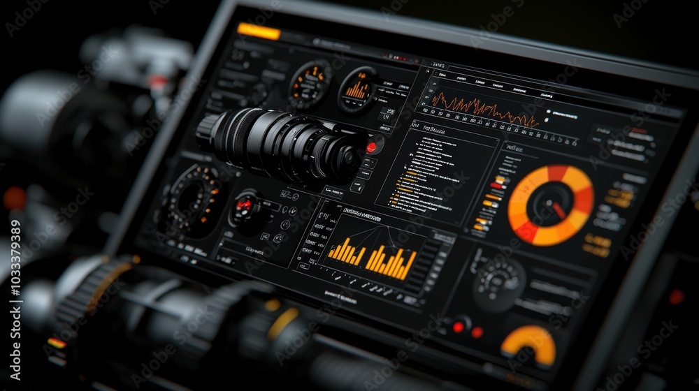 Futuristic Data Analytics Dashboard with Camera Lens   Charts
