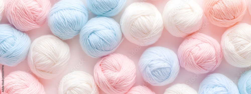 A pastel-colored background featuring balls of yarn in various shades, arranged neatly to create an abstract pattern that evokes the feeling of knitting and crocheting A pastel-colored background featuring balls of yarn in various shades, arranged neatly to create an abstract pattern that evokes the feeling of knitting and crocheting