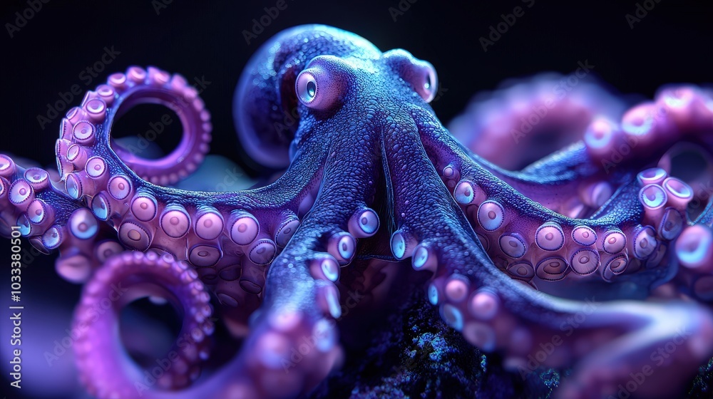 Obraz premium Close up of Vibrant Purple Octopus with Suction Cups on Coral Reef