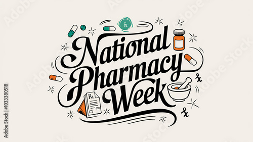 National pharmacy week lettering, party greeting card, calligraphy poster, generative AI