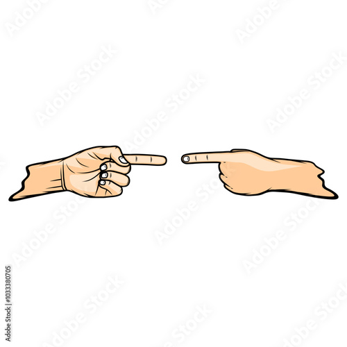the hands of two people pointing at each other vector illustration