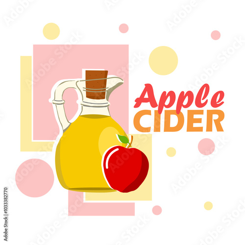 Apple Cider Day to celebrate on November 18th. One jar contains apple cider with a fresh red apple on a light beige background. Food and drink event banner.