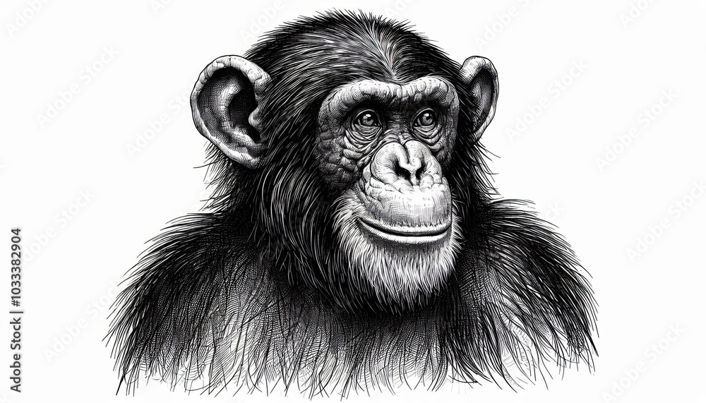 Fototapeta premium Hand drawn Engraving style of chimpanzee . Retro illustration.