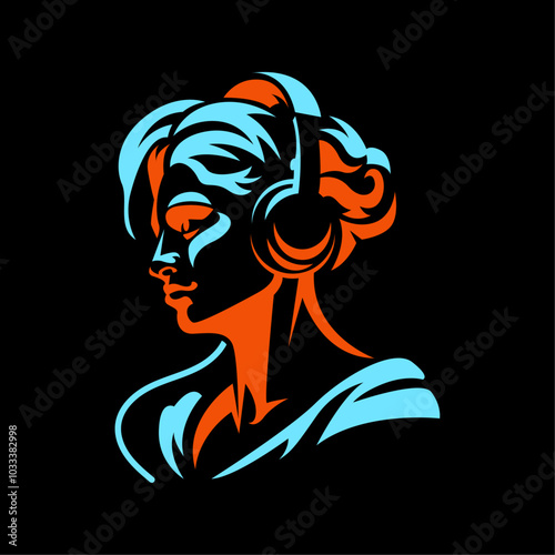 ILLUSTRATION 134 ABSTRACT VECTOR ART OF A GIRL WITH HEADSET ON IT