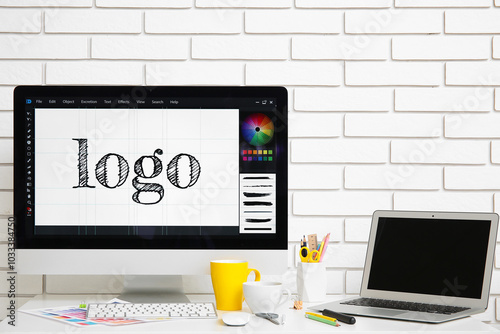 Graphic design workspace wi...