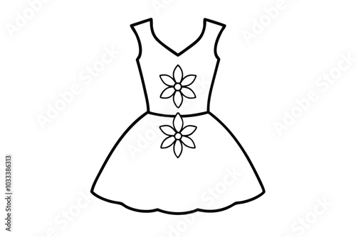 Floral ladies mini frock line art vector illustration