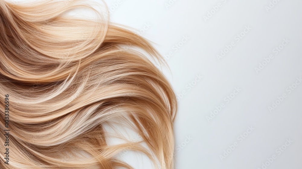 A close-up image showcasing flowing, golden-blonde hair strands against a plain white background, highlighting the smooth texture and rich color of the hair in a minimalist style. A close-up image showcasing flowing, golden-blonde hair strands against a plain white background, highlighting the smooth texture and rich color of the hair in a minimalist style.