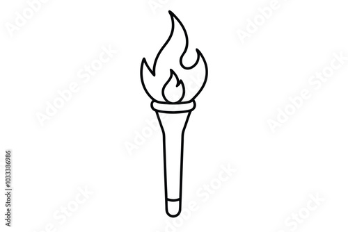 Line drawing of a torch with a flame vector illustration