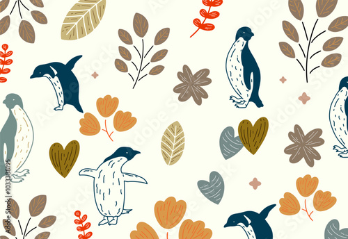 Vector seamless pattern with wild forest animals photo