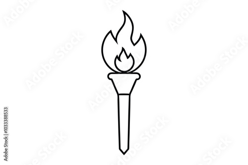 simple line drawing of a torch with a flame line art vector illustration
