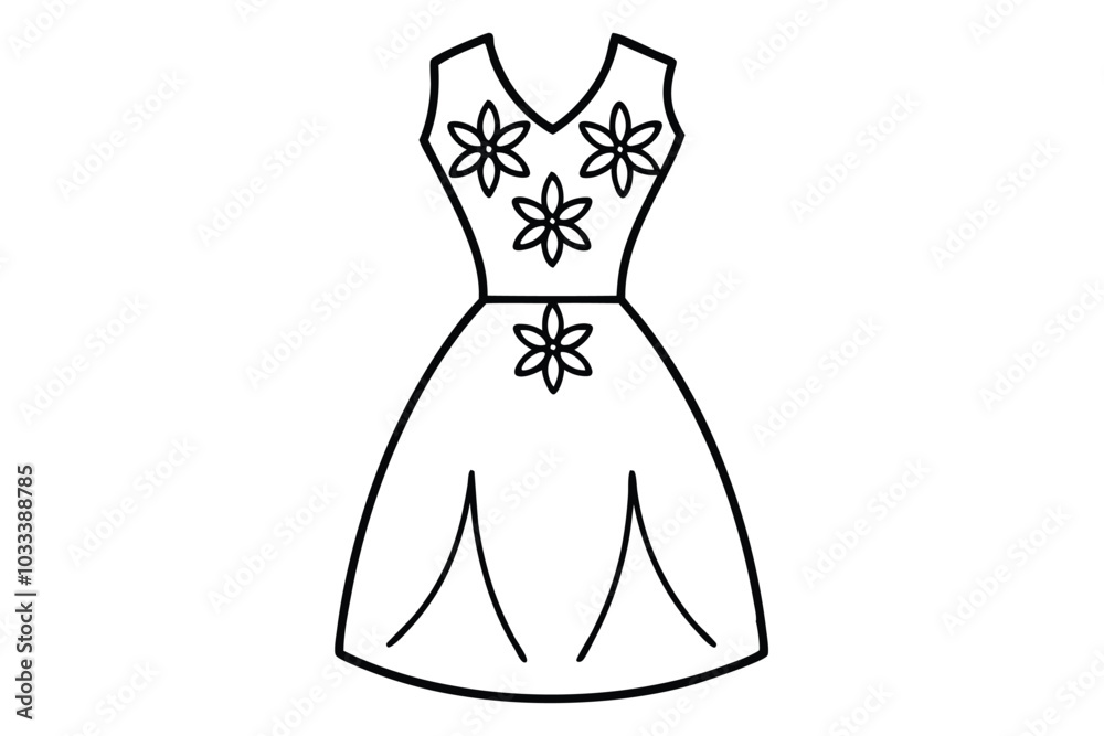 Sleevless Floral ladies dress line art vector illustration Sleevless Floral ladies dress line art vector illustration