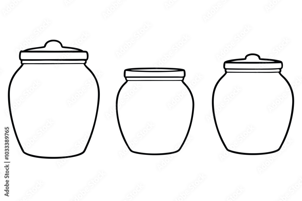 Three different size glass jars line art vector illustration Three different size glass jars line art vector illustration