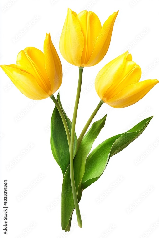 Bouquet of yellow tulips spring flowers in PNG isolated on transparent background Bouquet of yellow tulips spring flowers in PNG isolated on transparent background