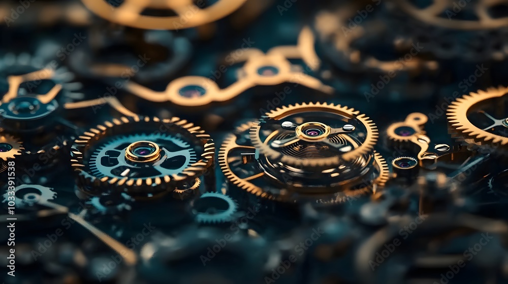 Intricate dismantled mechanical watch with detailed gears and springs on dark background, symbolizing precision and complexity in teardown analysis.
