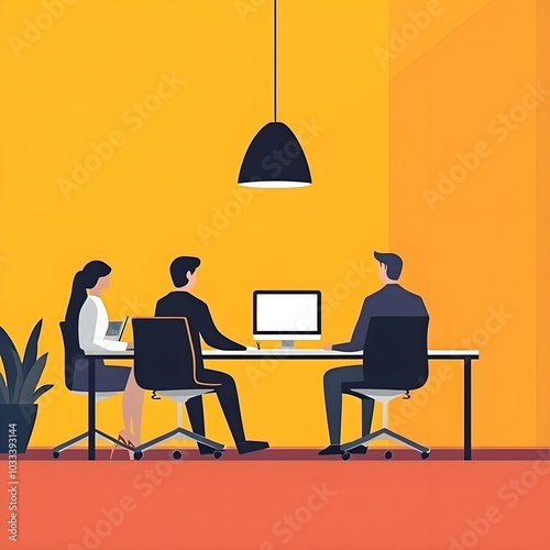 2. Corporate teamwork flat design front view collaborative workspace theme animation vivid  photo