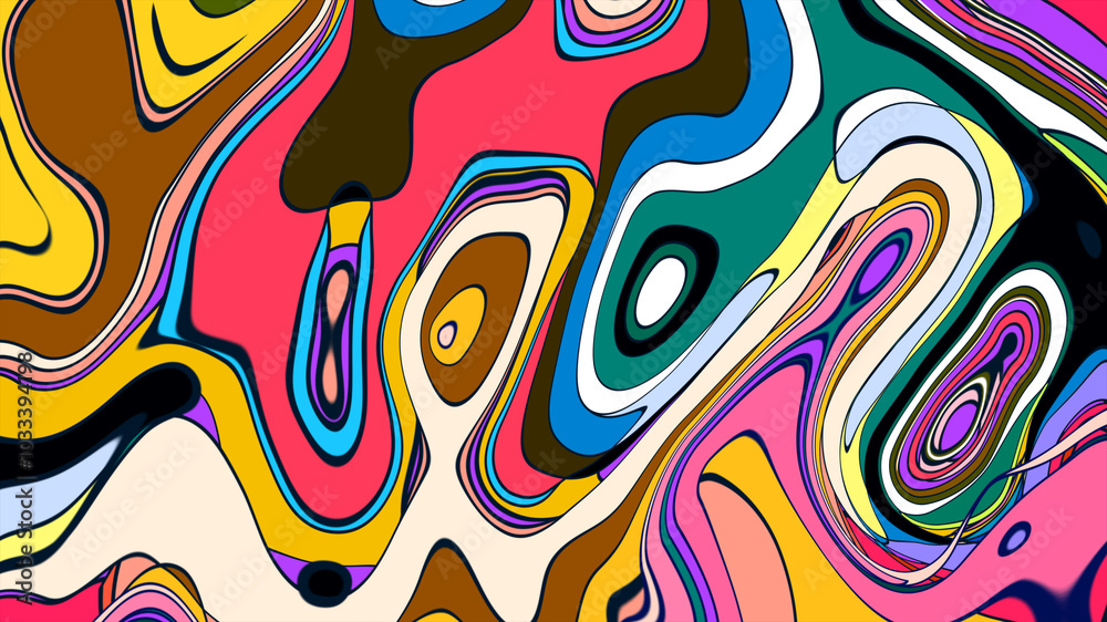 Fototapeta premium Vibrant Colorful Abstract Fluid Psychedelic Background with Bubble Waves for summer music