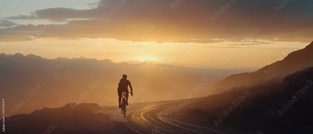 A cyclist rides along a winding path at sunset, surrounded by mountains, capturing the spirit of adventure and tranquility. A cyclist rides along a winding path at sunset, surrounded by mountains, capturing the spirit of adventure and tranquility.