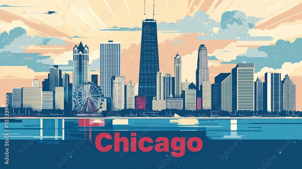 Obraz premium A cityscape of Chicago with a large building in the middle