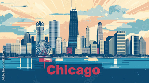 A cityscape of Chicago with a large building in the middle